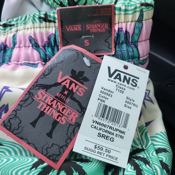 Vans x Stranger ThingsCalifornia Stripe Volley Pink - Shorts Men small - Picture 6 of 6